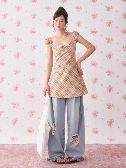 Vintage Plaid A-Line Mini Dress