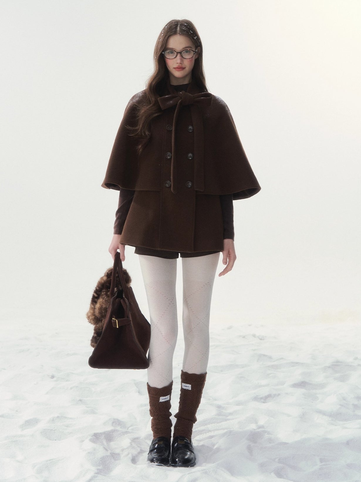 Double-Breasted Bow-Tie Cape Jacket