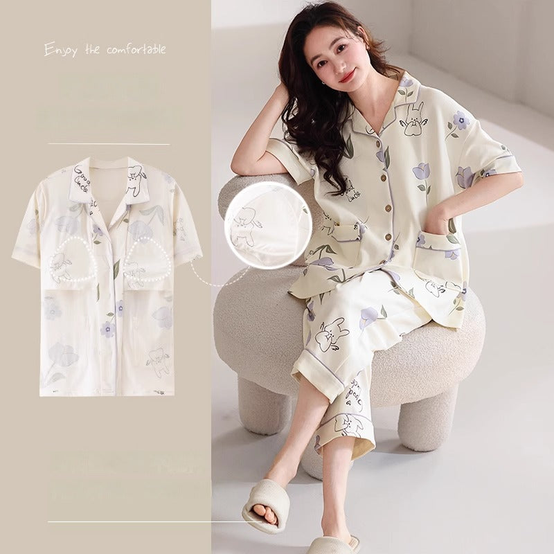 Cute Short-sleeved Cotton Home Loungewear Set