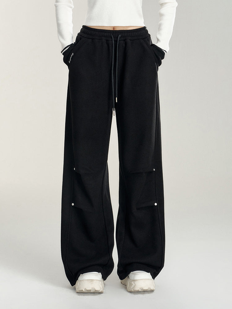 Pleated Fleece-Lined Wide-Leg Pants