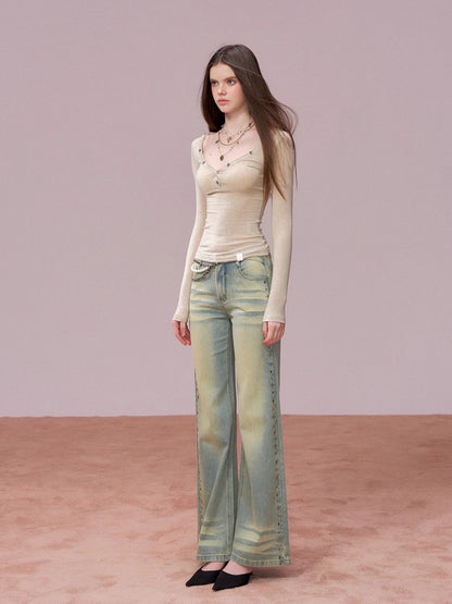 Round-Neck Fitted Knit T-Shirt