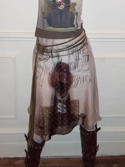 Layered Sheer Chiffon A-Line Midi Skirt