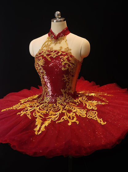 Crimson Regal Embroidered Tutu Dress