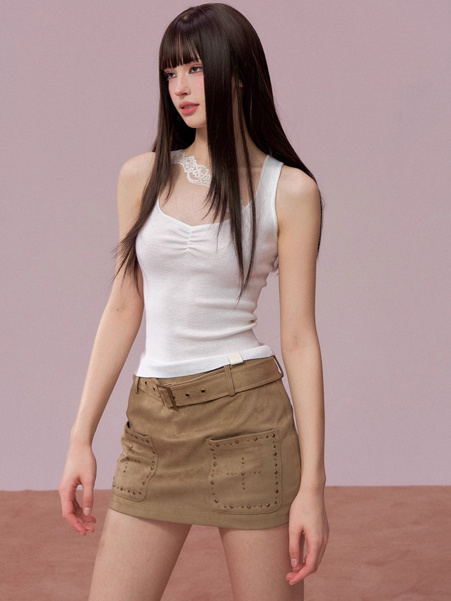 Studded Belted A-Line Mini Skirt