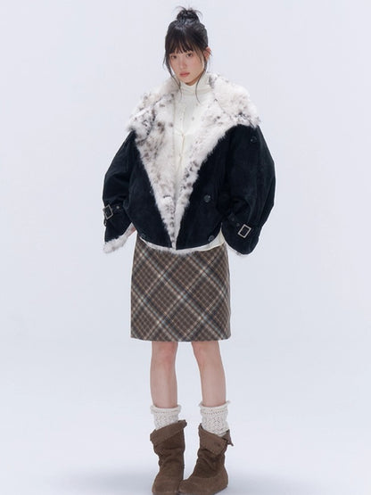 Faux Fur Leopard-Panel Parka Jacket