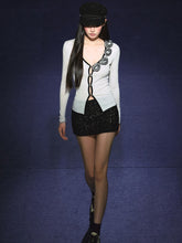 3D Rose Appliqué Sheer Knit Cardigan - CHINASQUAD