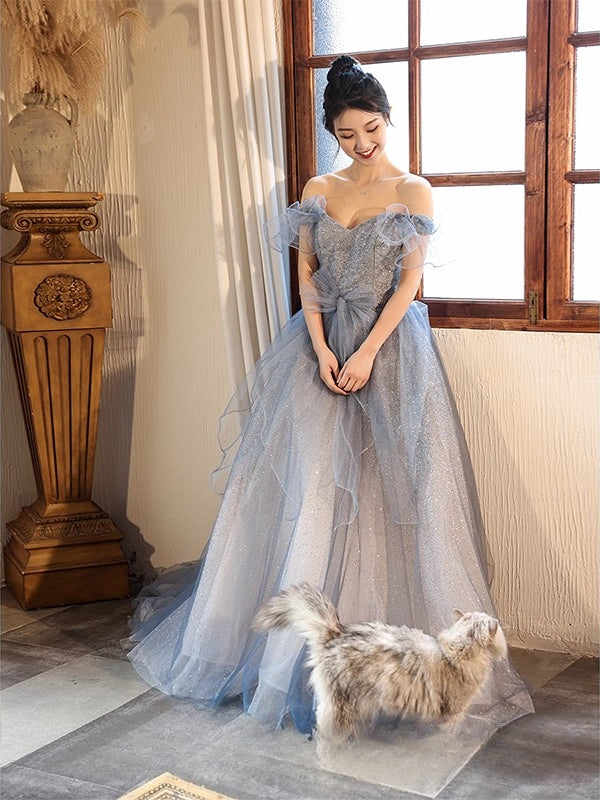 Cinderella Sheer Glitter Tulle Off-Shoulder Gown