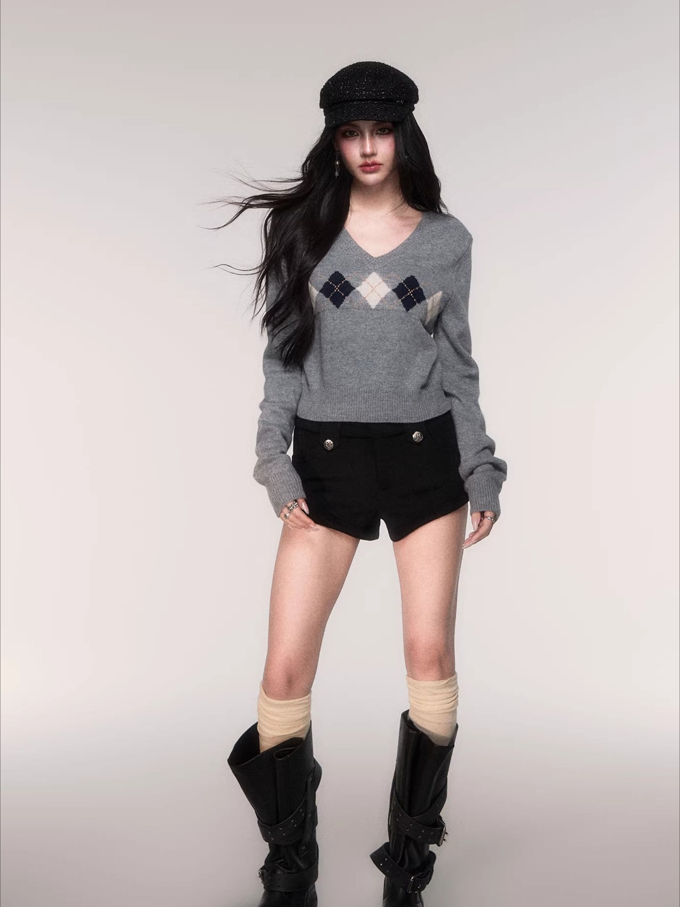 V-Neck Wool-Blend Knit Pullover