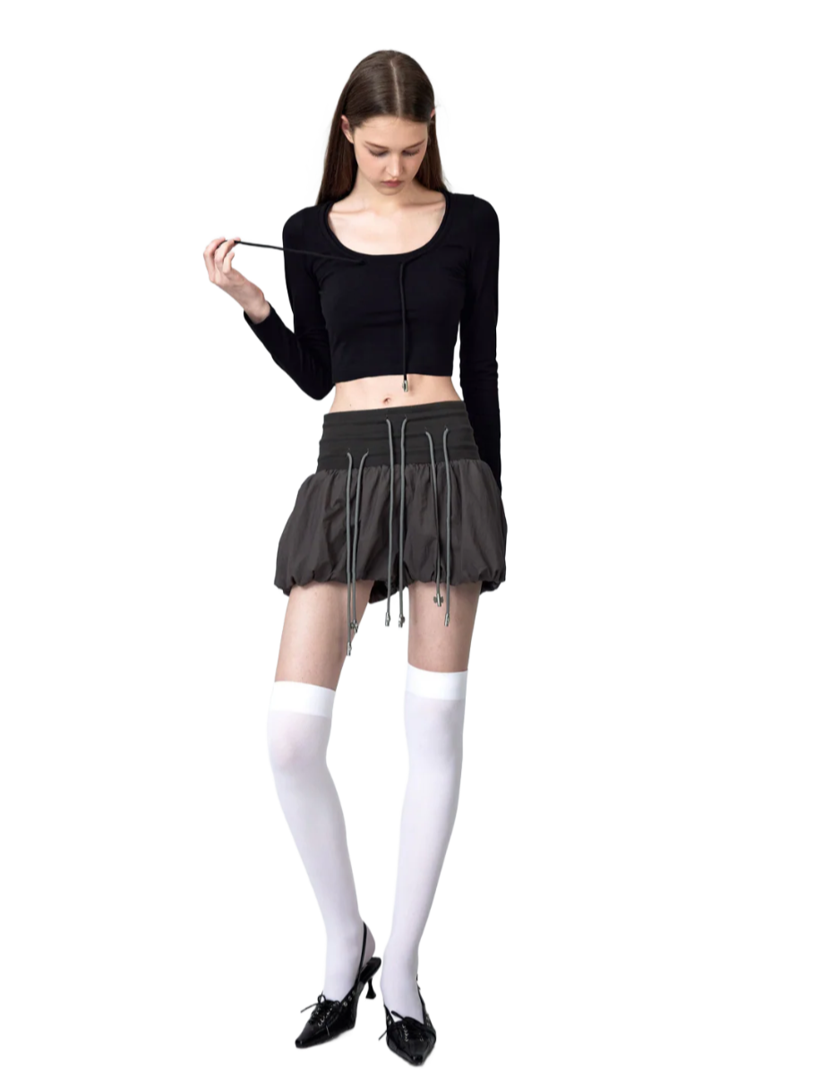 Bow Low-Cut Long-Sleeved Top