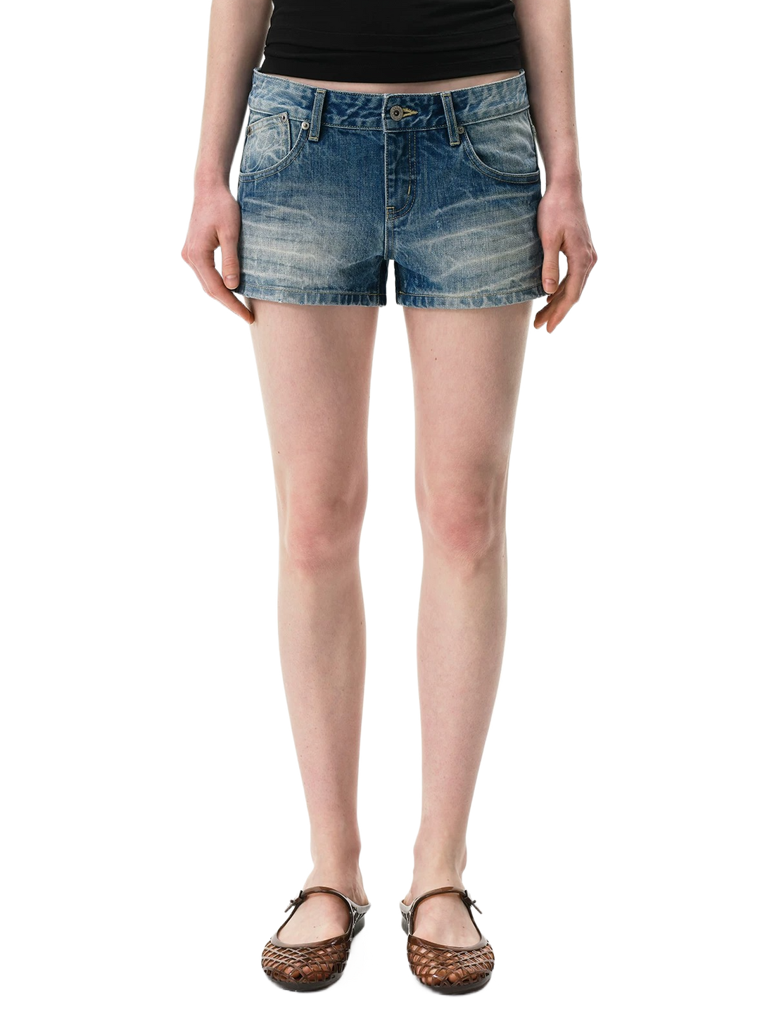 Vintage Washed Low-Rise Denim Shorts