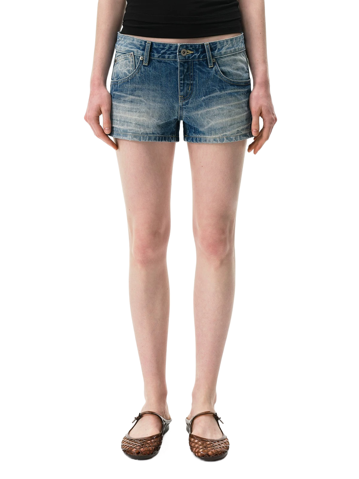 Vintage Washed Low-Rise Denim Shorts