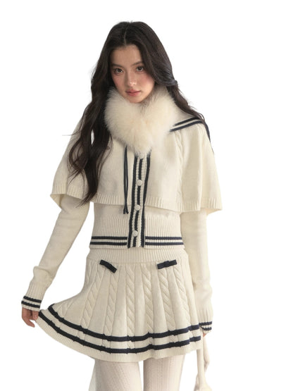 Nautical Cable-Knit Vintage Cape &amp; Skirt Set