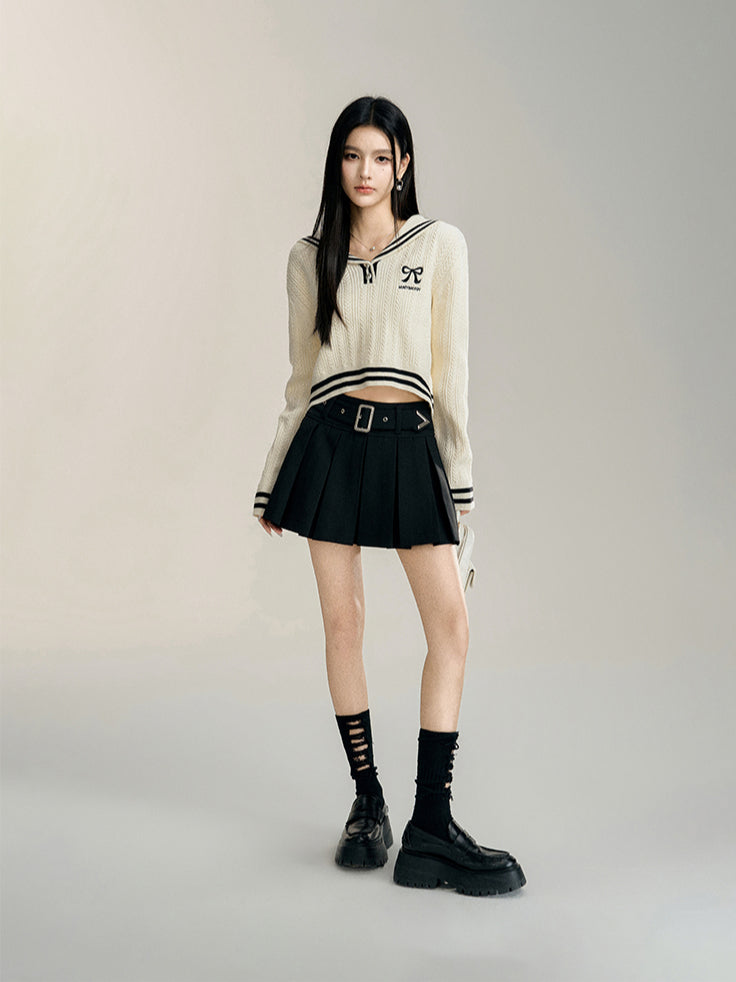 Off-White Navy Collar Cropped Sweater