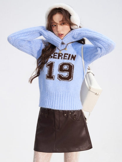 Contrast Cable Knit Wool Crewneck