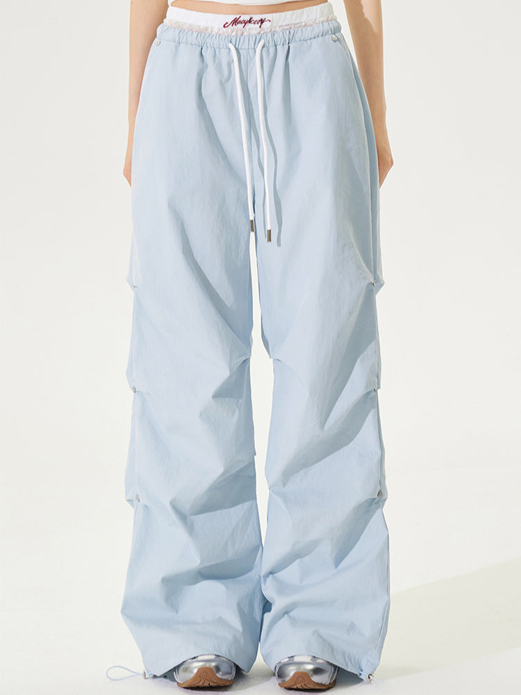 Lace Paneled Pleated Wide-leg Pants - CHINASQUAD