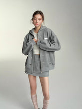 Grey Button-Up Hooded Sweatshirt & Skirt Set - CHINASQUAD