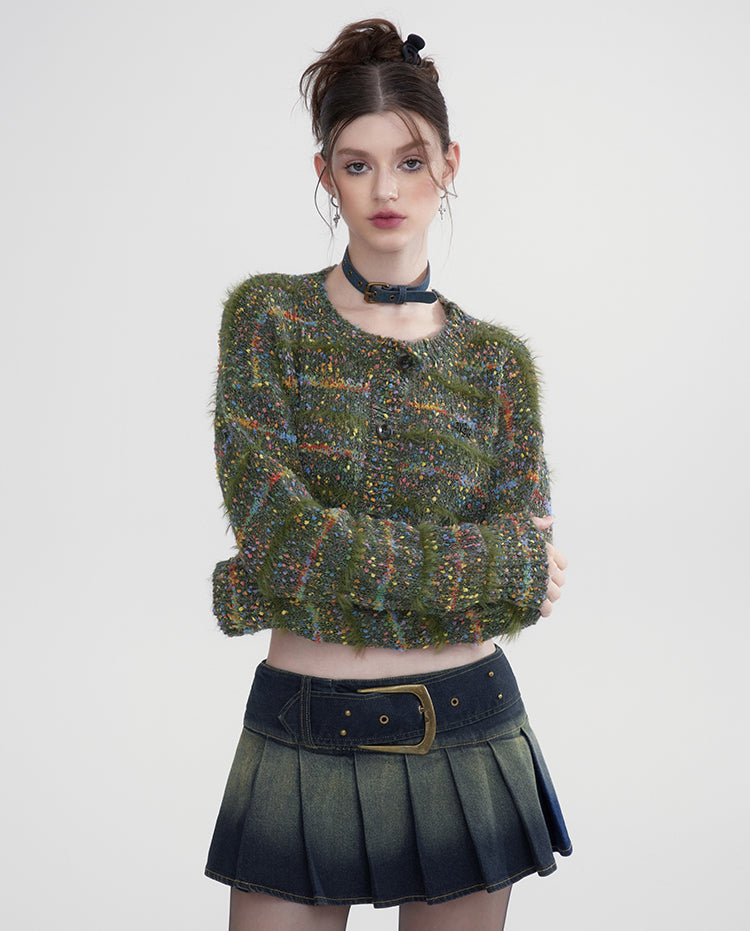 Green &amp; Apricot Knitted Cardigan - CHINASQUAD