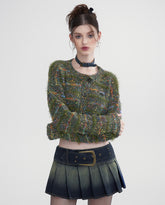 Green & Apricot Knitted Cardigan - CHINASQUAD