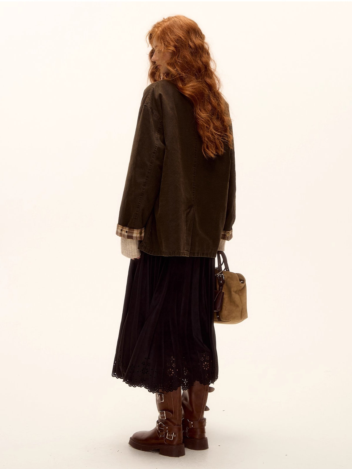 Suede Pleated Midi Skirt