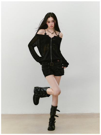 Knitted Floral Convertible Hollow-out Coat - CHINASQUAD