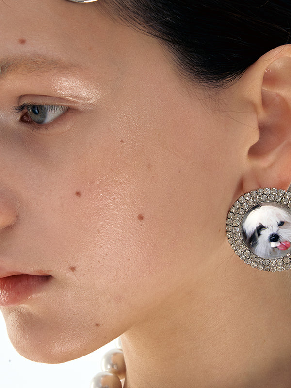 Cat &amp; Dog Gem-Studded Animal Earrings