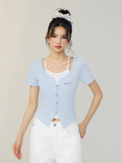 Faux Two-Piece Tencel Blouse