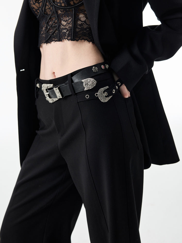 Rose Embellished Leather Belt