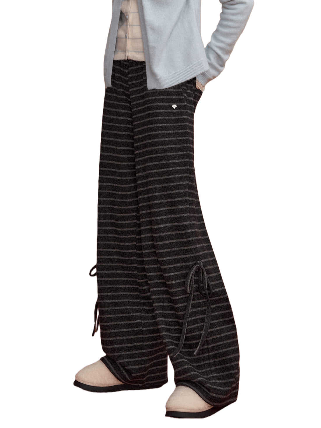 Bow-Tie Drawstring Striped Tweed Pants