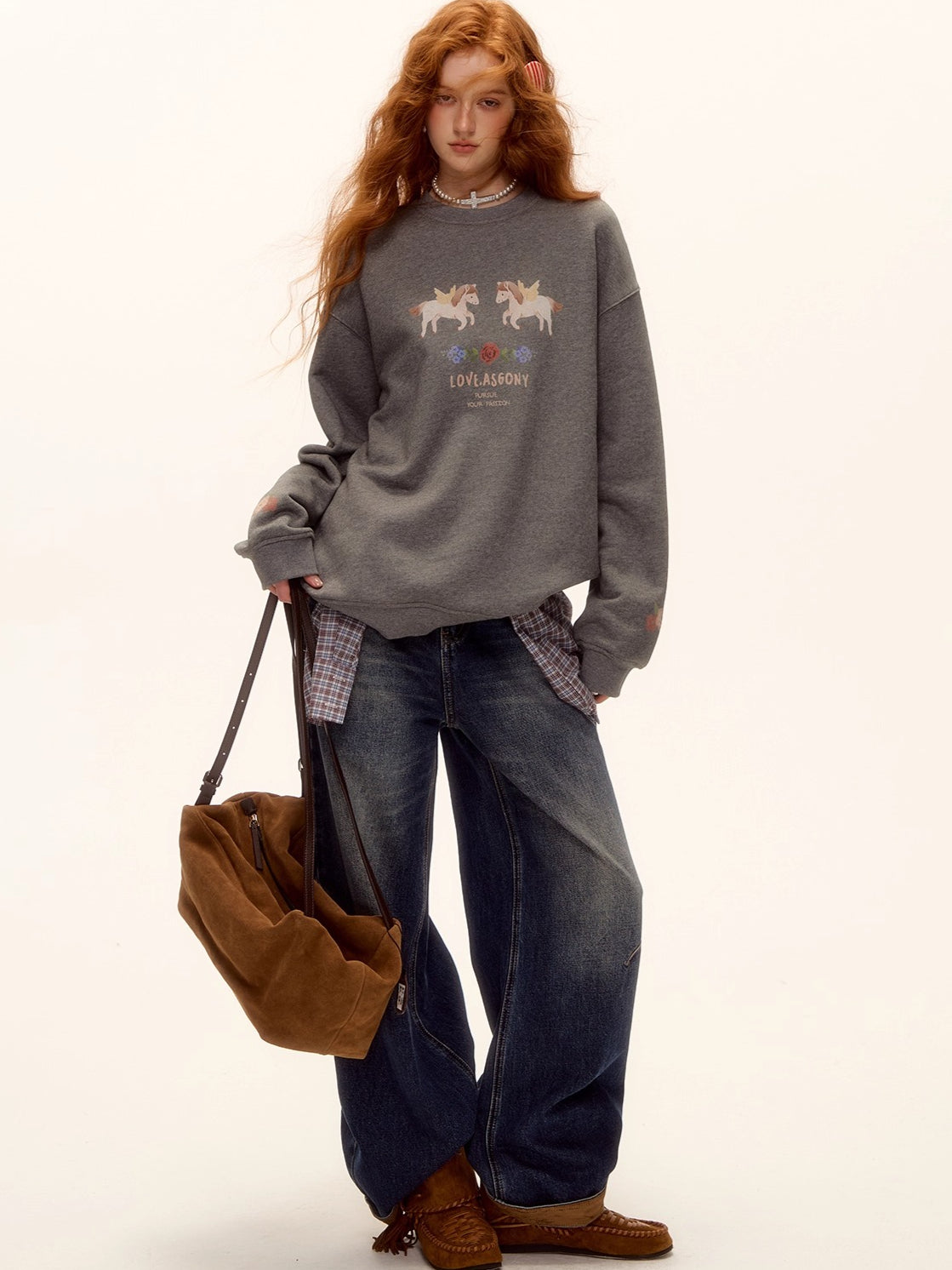 Suede-Panel Washed Denim Wide-Leg Jeans