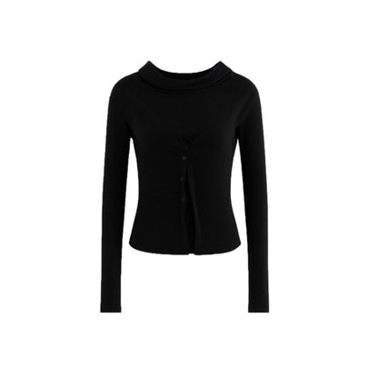 Neck Off-Shoulder Fitted Long Sleeve T-Shirt