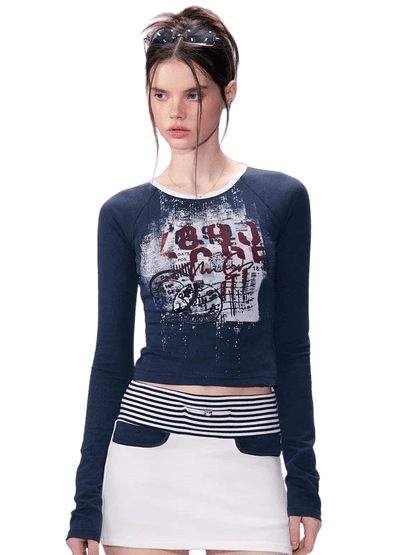 Vintage Print Layered Slim Fit Top Set