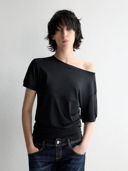 One-Shoulder Pleated Waist T-shirt