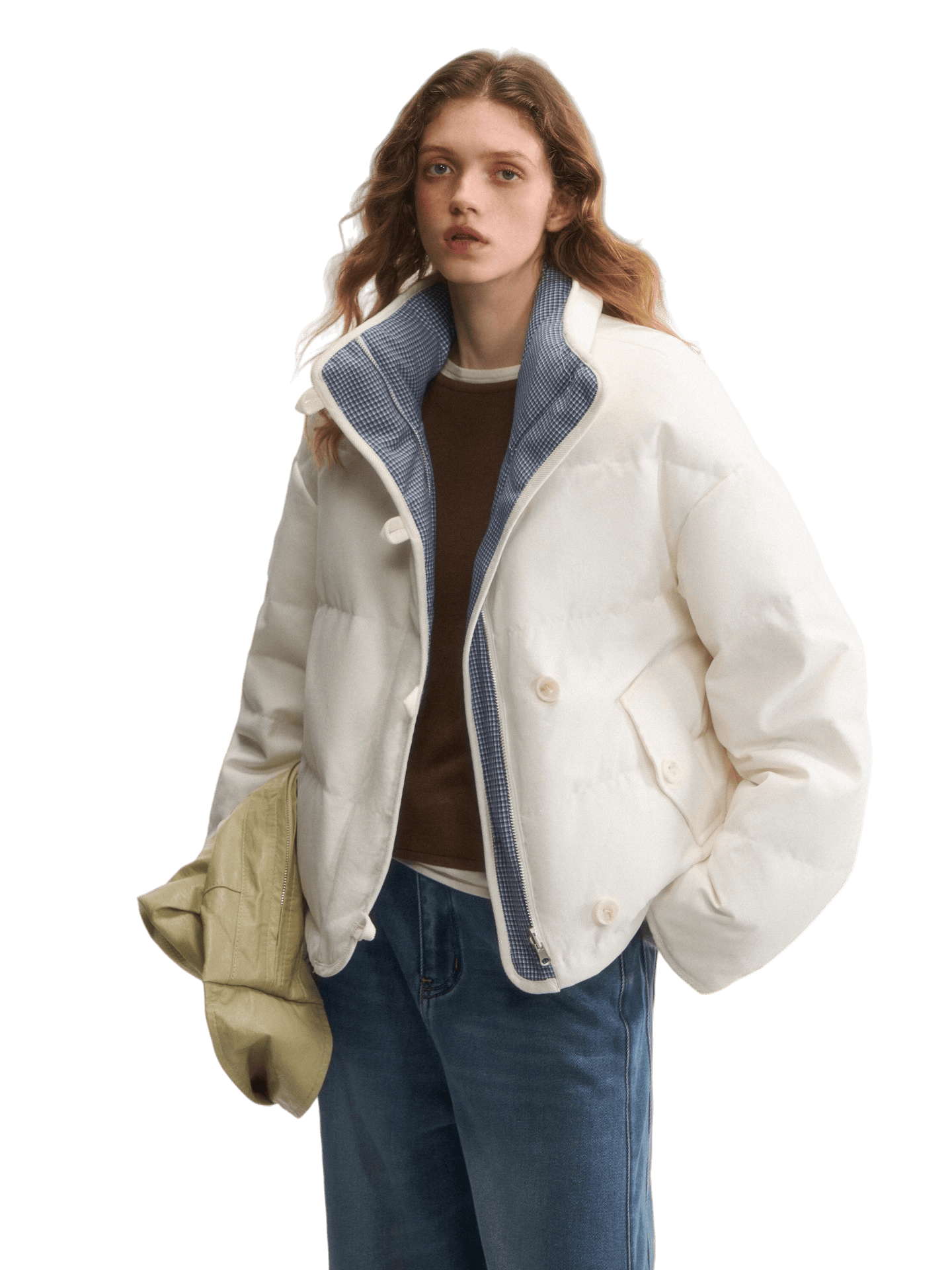 Reversible Checkered Short Down Jacket