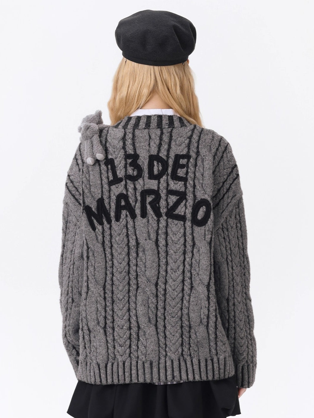 Textured Cable-Knit V-Neck Cardigan