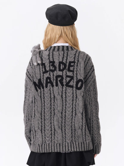 Textured Cable-Knit V-Neck Cardigan
