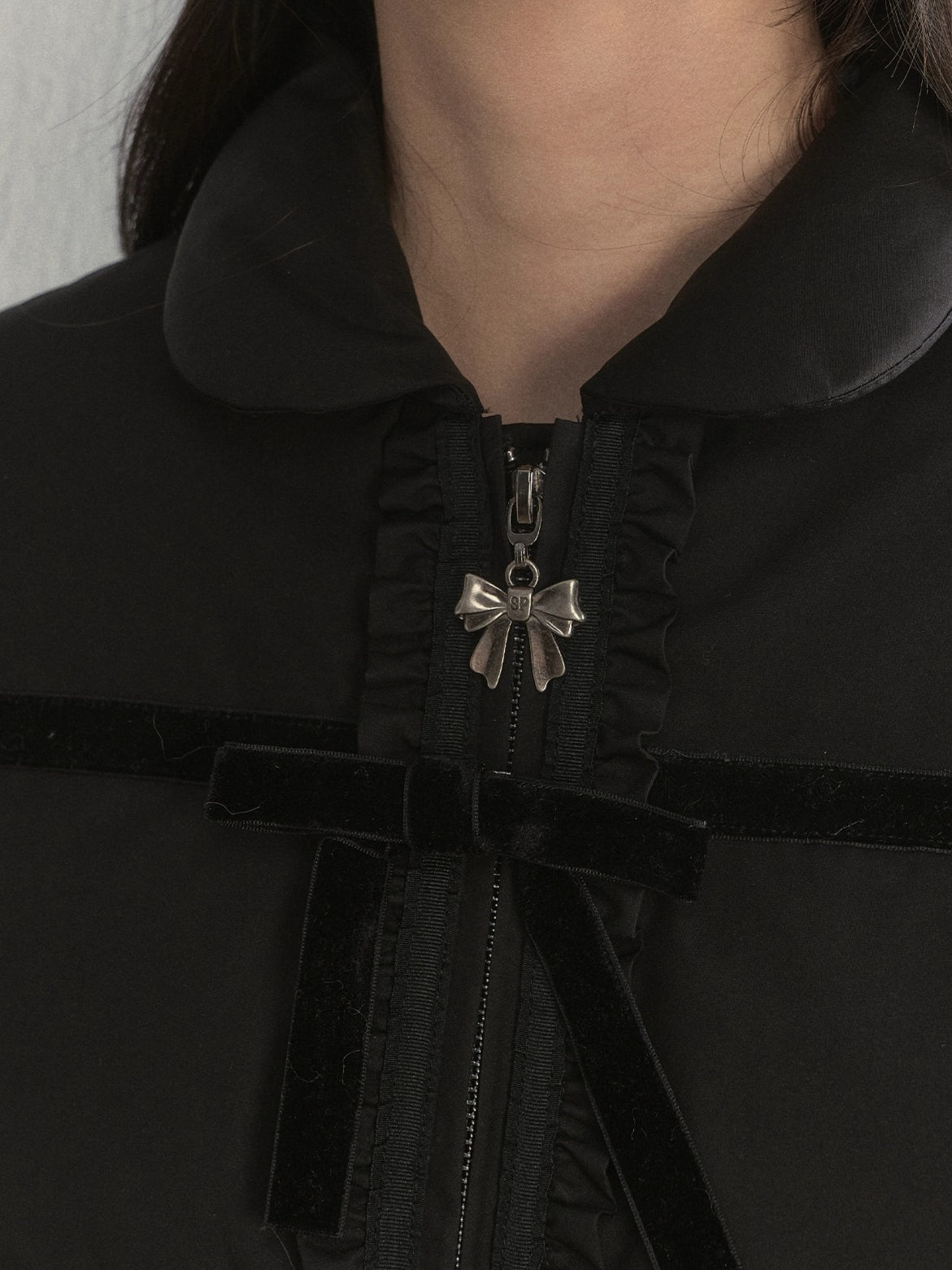 Velvet Bow Trim Down Jacket