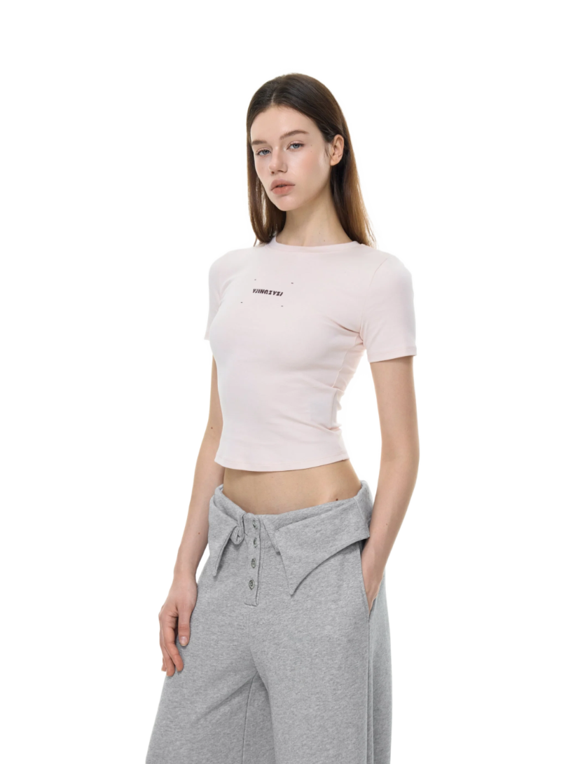 Letters Print Baby Tee In Pink