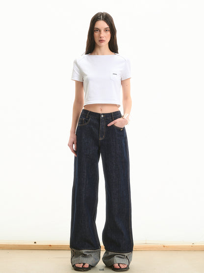 Cuffed Mid-Rise Straight-Leg Denim Jeans