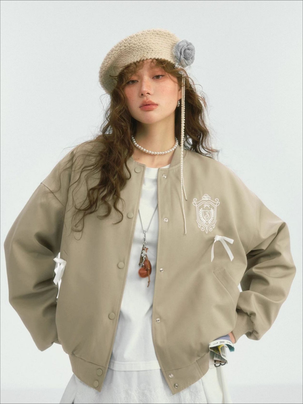 Bow Knot Badge Baseball Jacket