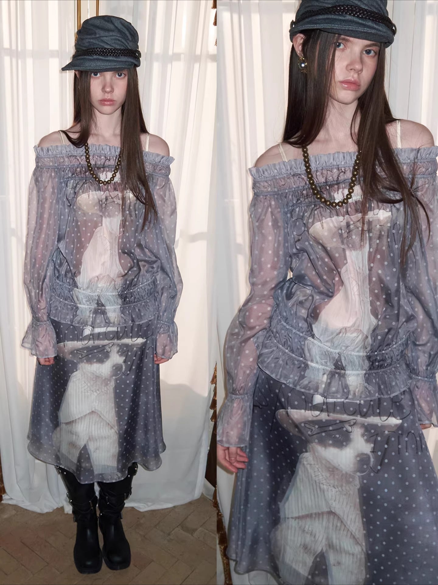 Sheer Chiffon Graphic Long-Sleeve Top