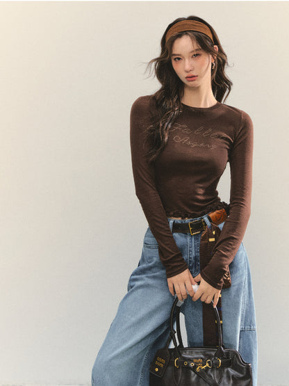 Ruffle Hem and Printed Splicing Cropped T-Shirts - CHINASQUAD