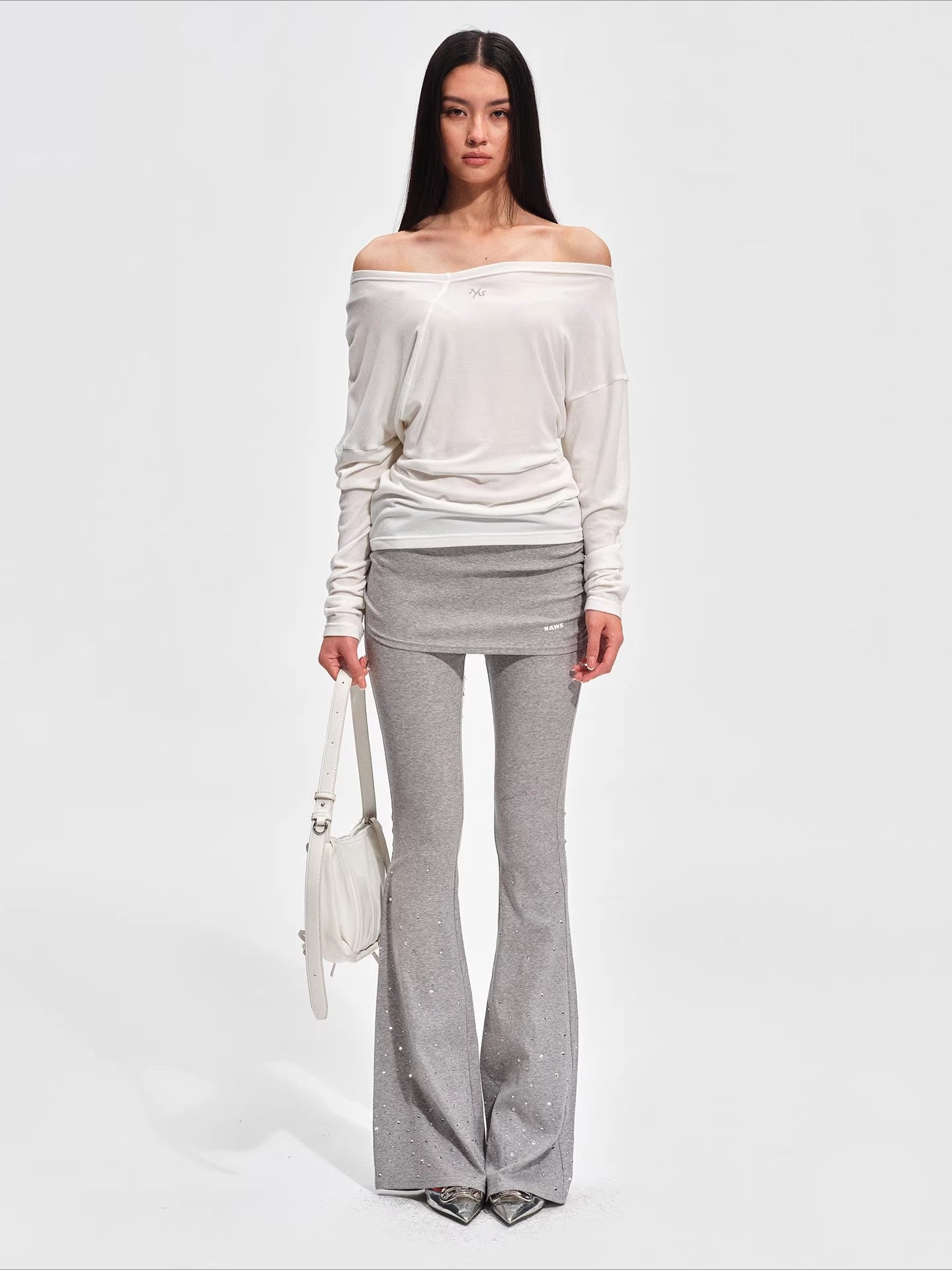 Sparkly Faux Layered Knit Flared Pants