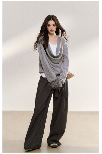 Cowl Neck Knit Top with Faux Fur Cuffs
