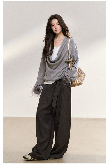 Cowl Neck Knit Top with Faux Fur Cuffs