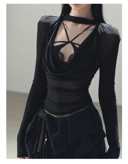Lightweight Semi-Sheer Cowl Neck Long Sleeve Top | Final Sale