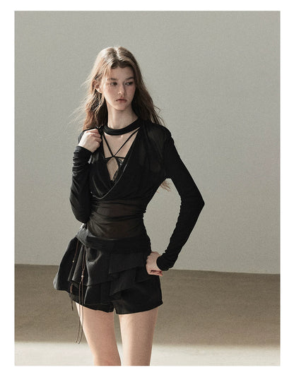 Lightweight Semi-Sheer Cowl Neck Long Sleeve Top | Final Sale