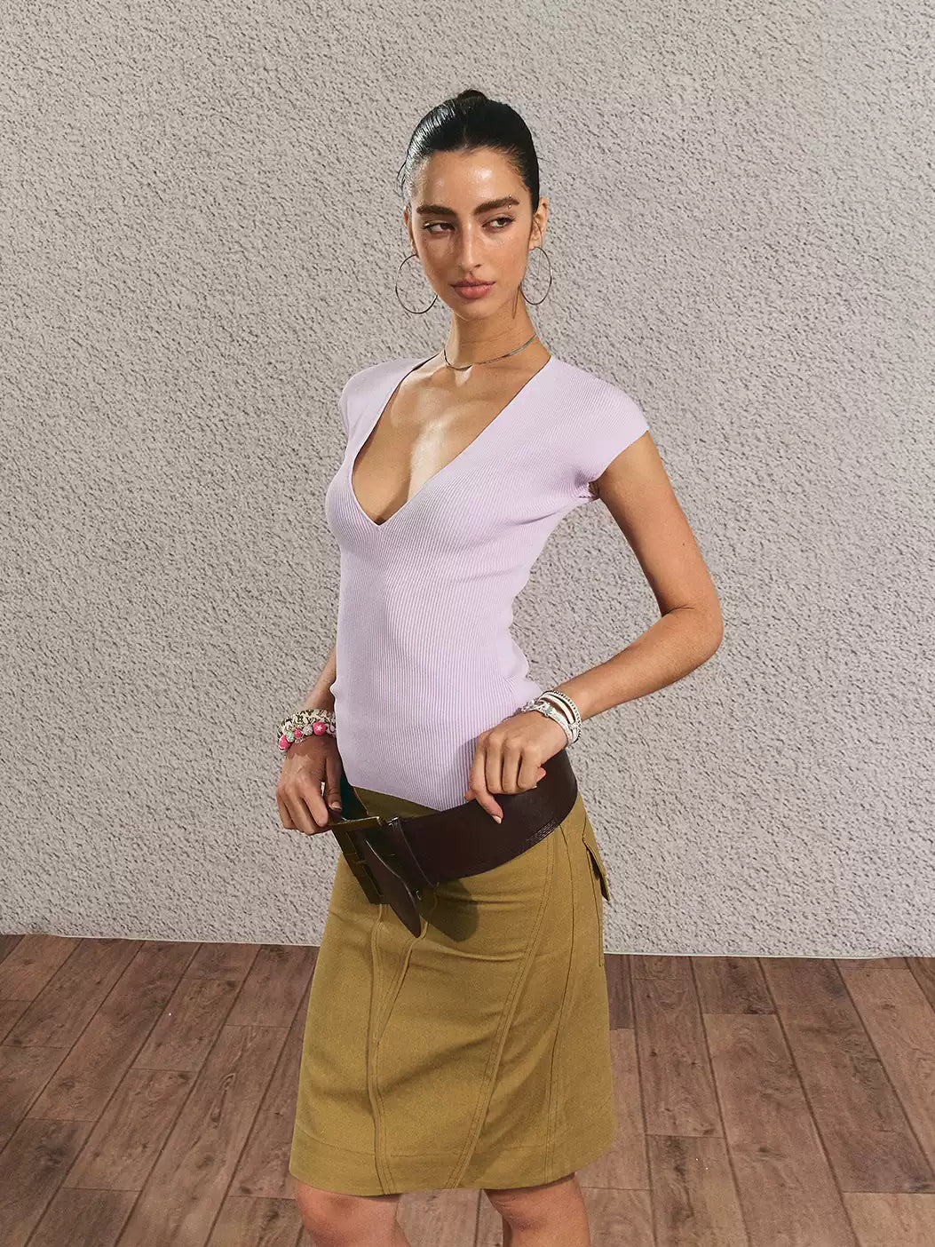 Lilac Deep-V Knit Top | Final Sale
