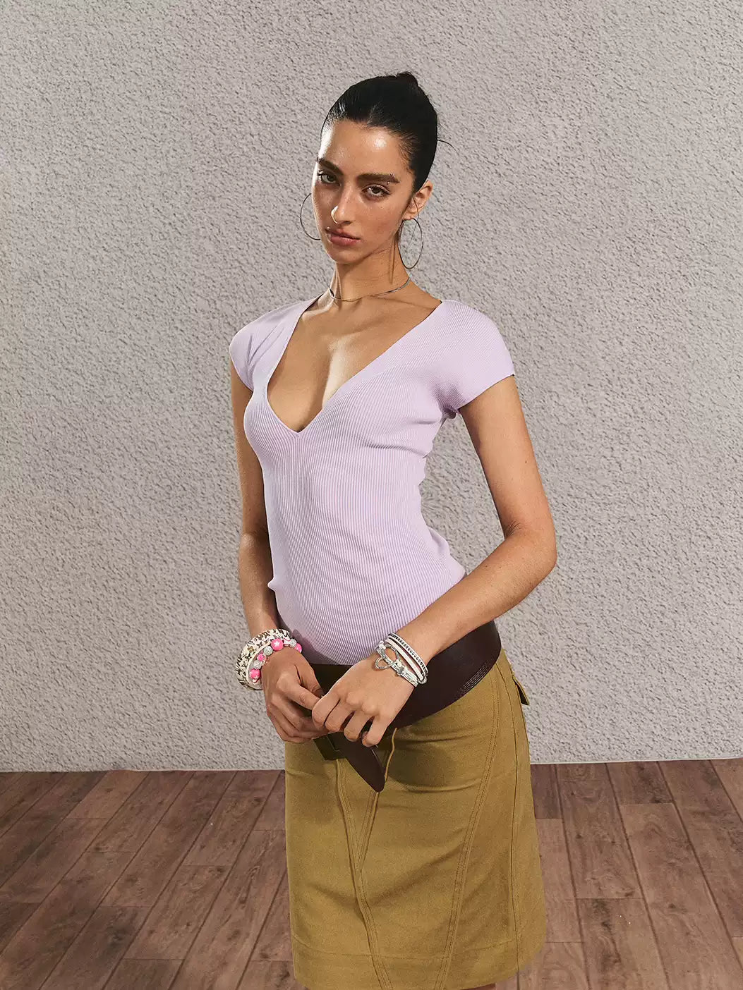 Lilac Deep-V Knit Top | Final Sale