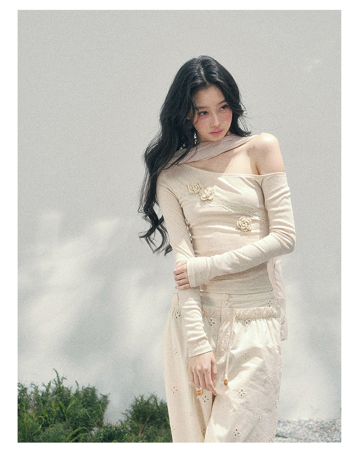 Coquette 3D Flower Asymmetric Lace Top