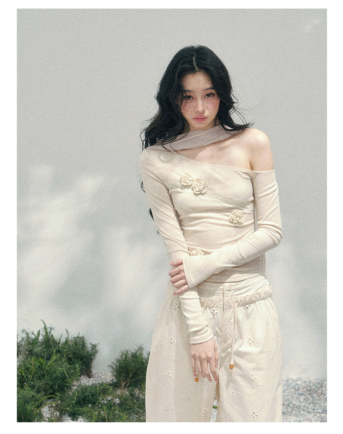 Coquette 3D Flower Asymmetric Lace Top